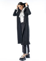 Palton negru cu glugă detașabilă Pieces - imagine 4