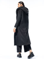 Palton negru cu glugă detașabilă Pieces - imagine 5