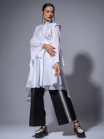 Cămașă kimono din bumbac cu tiv asimetric - imagine 2