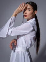 Cămașă kimono din bumbac cu tiv asimetric - imagine 5