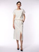 Fustă albă din bumbac cu vipușcă pe lateral - imagine 2