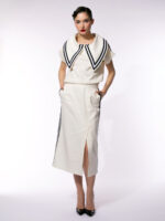 Fustă albă din bumbac cu vipușcă pe lateral