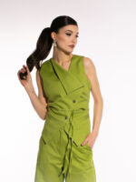 Vestă verde Sage cu guler asimetric