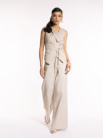 Pantaloni drepți din stofă bej - imagine 2