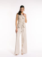 Pantaloni drepți din stofă bej - imagine 3