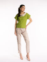 Bluză verde din bumbac cu guler detașabil - imagine 2