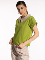 Bluză verde din bumbac cu guler detașabil - imagine 4